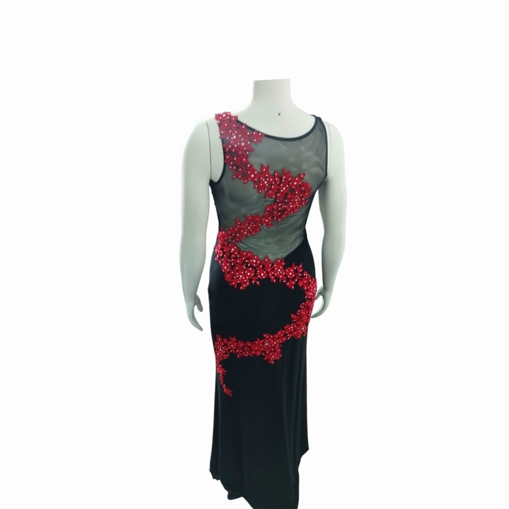 Y2K Blondie Nites Embroidered Studded Floral Sheer Prom Maxi Formal Dress sz 7